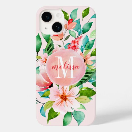 Paradise Floral Watercolor Monogram Case_Mate iPhone 14 Case