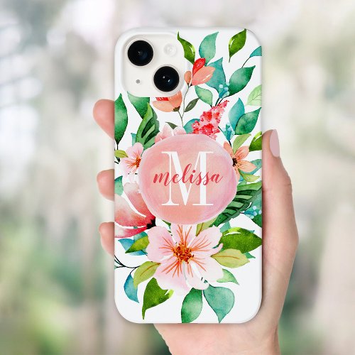 Paradise Floral Watercolor Monogram Case_Mate iPhone 14 Case