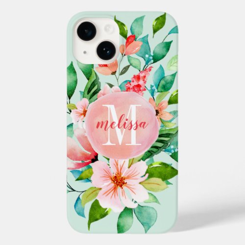 Paradise Floral Watercolor Monogram Case_Mate iPhone 14 Case