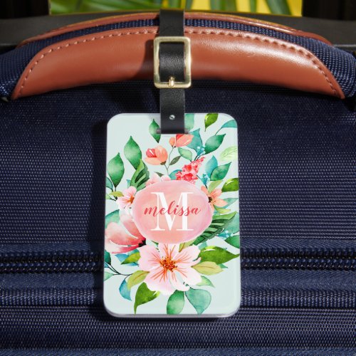 Paradise Floral Watercolor Monogram Luggage Tag