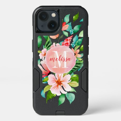 Paradise Floral Watercolor Monogram iPhone 13 Case