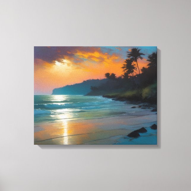 Paradise Found: A Beach Sunset Painting Canvas Print (Front)