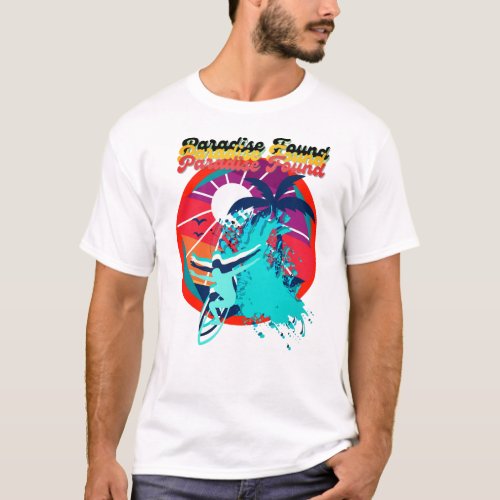 Paradise Found REtro Surfer Palm Trees Waves T_Shirt