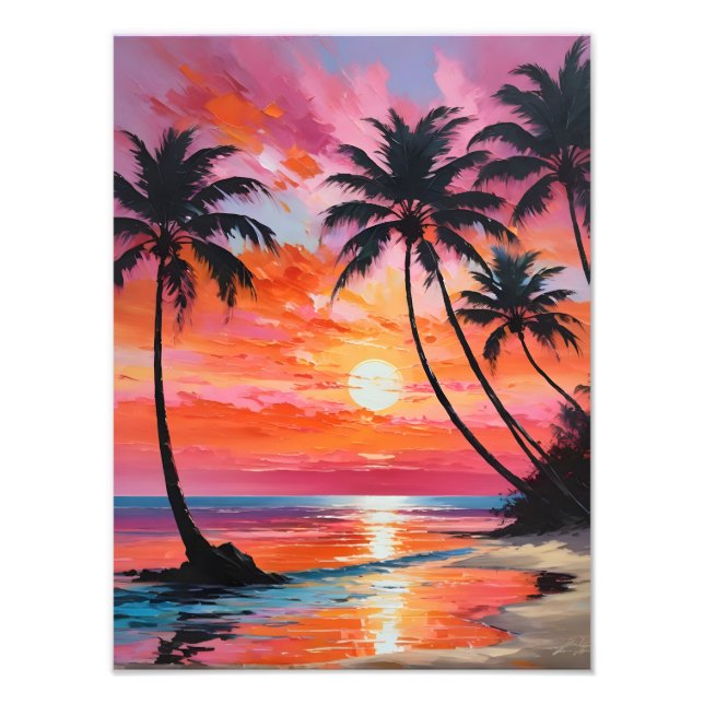 Paradise Found: Tropical Beach Sunset Painting Photo Print (Front)