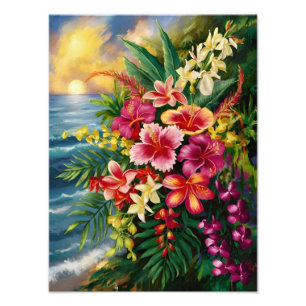 Paradise Found: Tropical Flowers by the Ocean Photo Print
