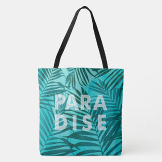 Paradise Hawaiian Palms Tropical in Teal Tote Bag