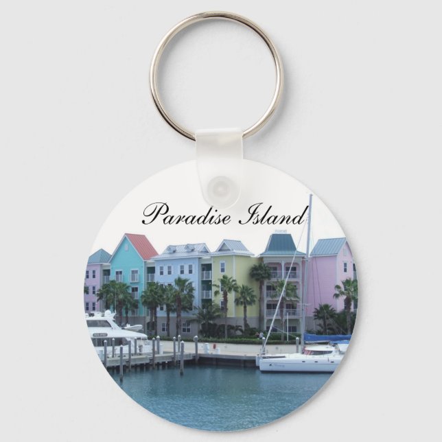 Paradise Island Bahamas Colorful Buildings Keychain (Front)