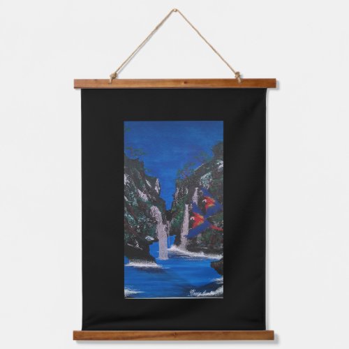 Paradise island Scarlett macaw Grotto  Hanging Tapestry