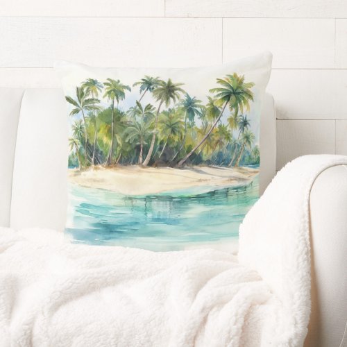 Paradise Island Tropical Beach Palm Trees Throw Pillow