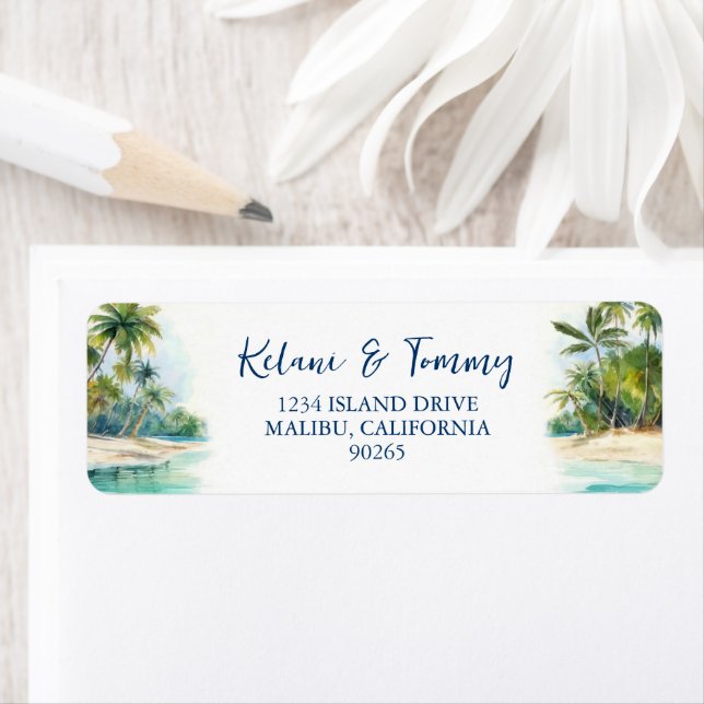 Paradise Island Tropical Beach Wedding Address Label (Insitu)