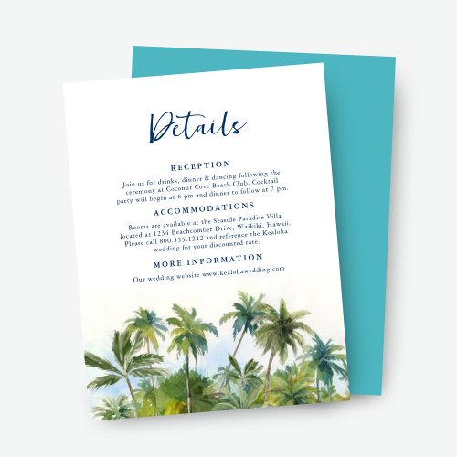 Paradise Island Tropical Beach Wedding Details Enclosure Card