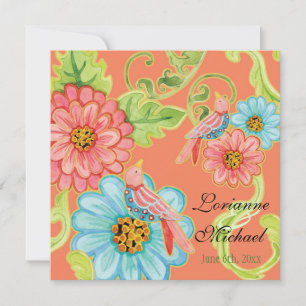 Paradise Love Birds 3, Floral Modern Wedding Invitation