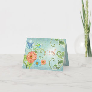 Paradise Love Birds Modern Floral Swirl Damask Card
