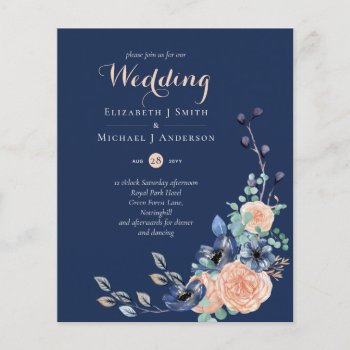Paradise Navy Coral Floral Wedding Invitations
