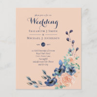 Paradise Navy Coral Floral Wedding Invites