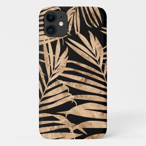 Paradise Palm Hawaiian Tropical_ Gold  Black iPhone 11 Case