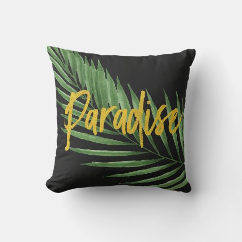 Paradise Palm Hawaiian Tropical Reversible_ Black Outdoor Pillow