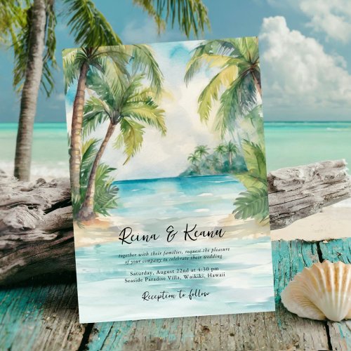 Paradise Palms Tropical Beach Wedding Invitation
