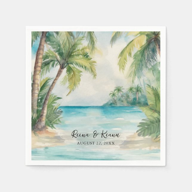 Paradise Palms Tropical Beach Wedding Napkins (Front)