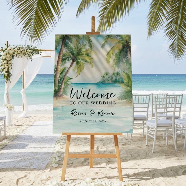 Paradise Palms Tropical Beach Wedding Welcome Foam Board (Creator Uploaded)
