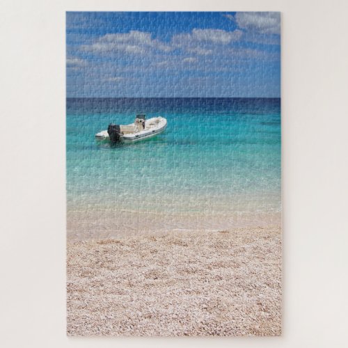 Paradise _ Speedboat in the blue sea Jigsaw Puzzle