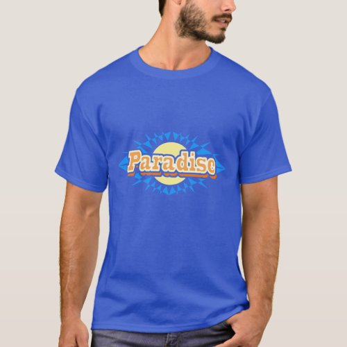 Paradise sunshine blue yellow on a dark t_shirt