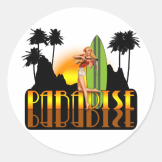 Paradise Surfer Girl Classic Round Sticker
