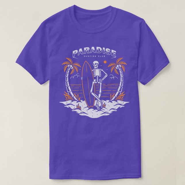 Paradise Surfing Skeleton  T-Shirt (Design Front)