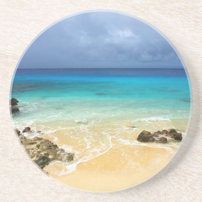 Paradise tropical island beach drink coaster (Front)