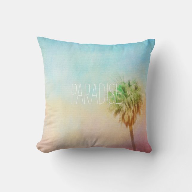 paradise tropical palm trees quote custom throw pillow (Front)