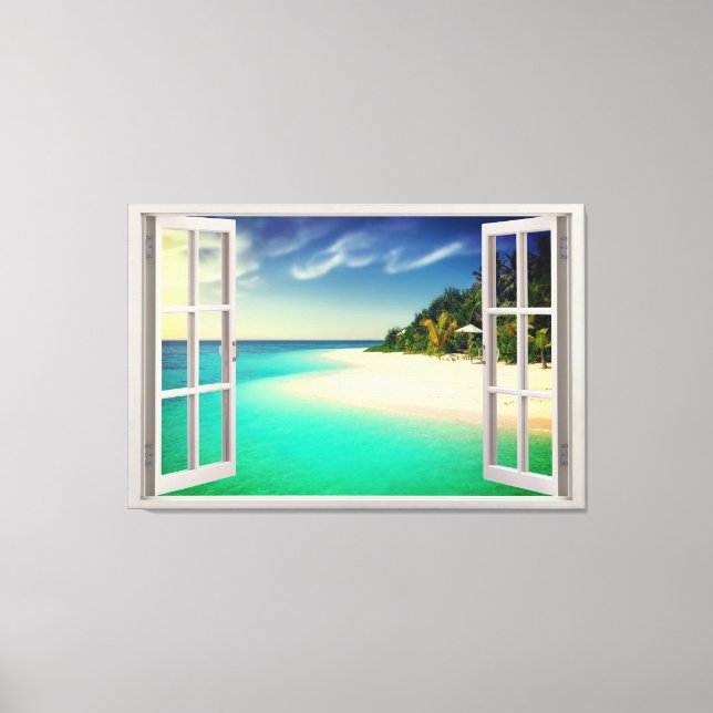 Paradisiac View Through The Window Illusion Canvas Print (Front)