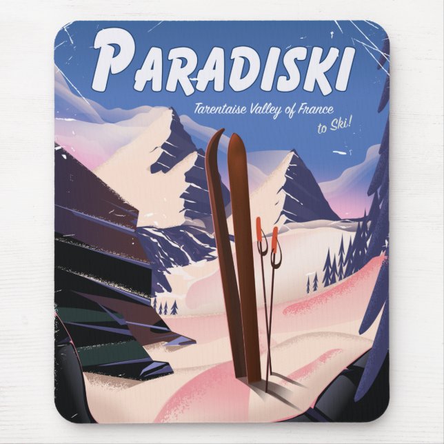 Paradiski Tarentaise Valley, France, Ski poster. Mouse Pad (Front)