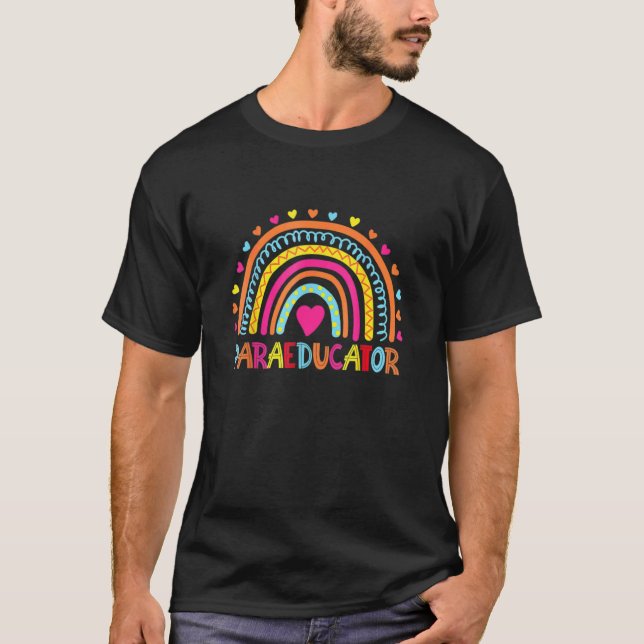 Paraeducator Crew Para Squad Rainbow Back To Schoo T-Shirt (Front)