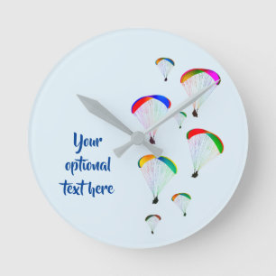 Paraglider Group with Rainbow Wings - Your Text on Round Clock