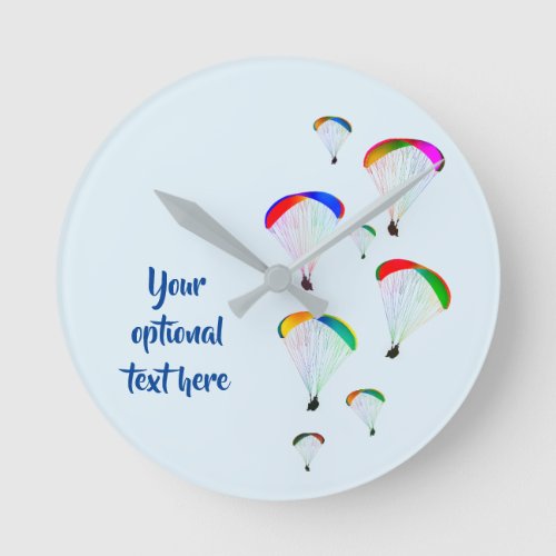 Paraglider Group with Rainbow Wings _ Your Text on Round Clock