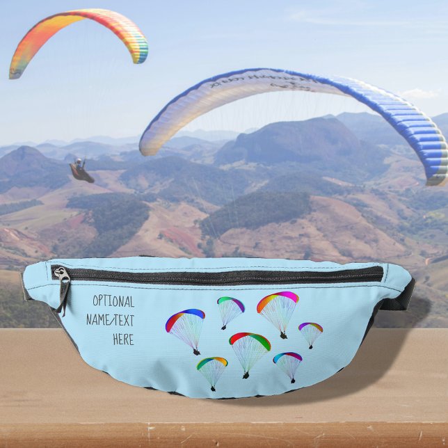 Paraglider themed motif on sky blue, optional name fanny pack (Creator Uploaded)