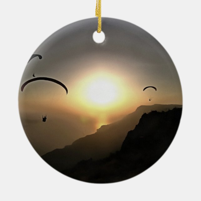 Paragliders Flying Wanderlust Extreme Sports Art Ceramic Ornament (Back)