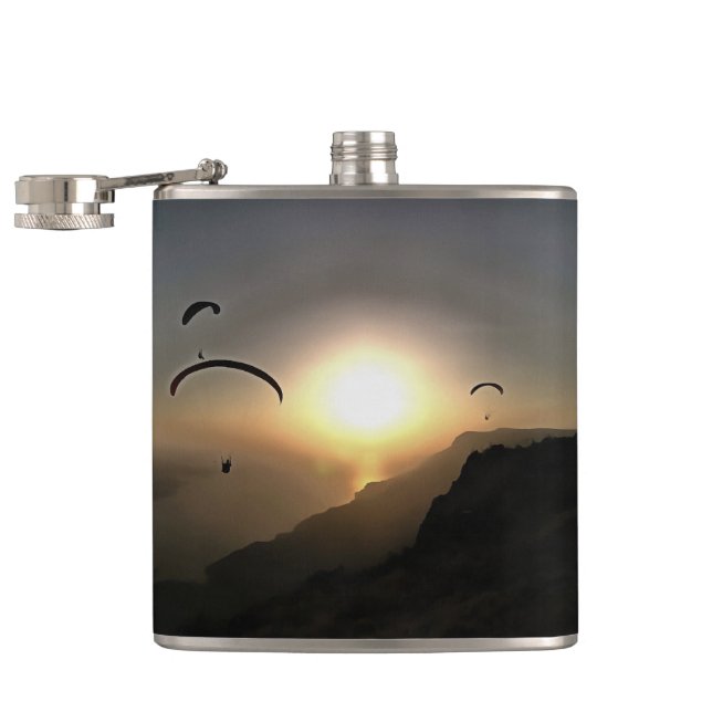Paragliders Flying Wanderlust Extreme Sports Art Hip Flask (Opened)