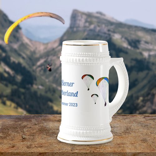 Paragliders with Colourful Wings  Your Own Text Beer Stein