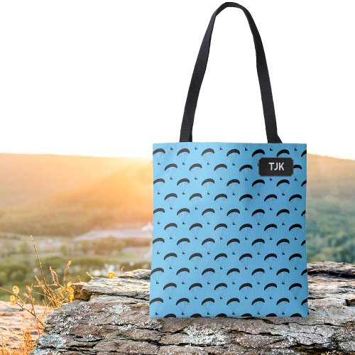 Paragliding Motif in repeat pattern with initials Tote Bag