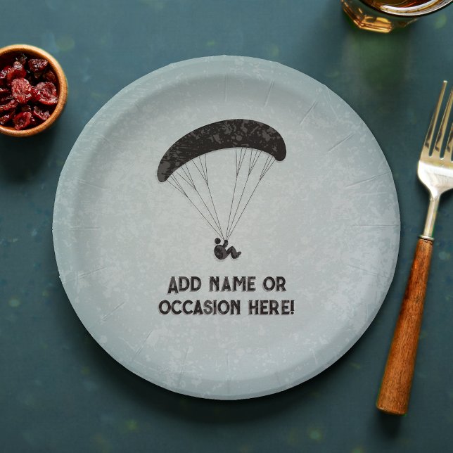 Paragliding Motif - metal stamp look - any text on Paper Plates (Creator Uploaded)