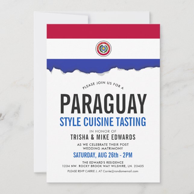 Paraguay Cuisine | Party Flag White Invite (Front)