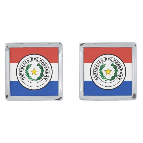 Paraguay Flag and Coat Of Arms Patriotic Cufflinks