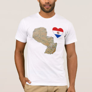 Paraguay Flag Heart and Map T-Shirt