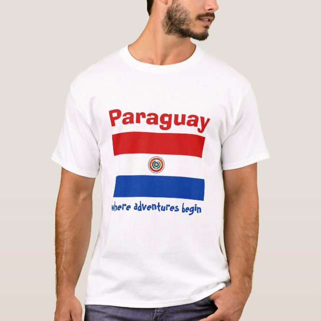 Paraguay Flag + Map + Text T-Shirt (Front)
