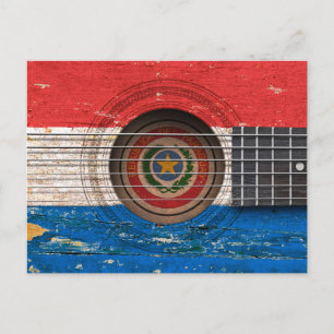 Paraguay Flag on Old Acoustic Guitar Postcard