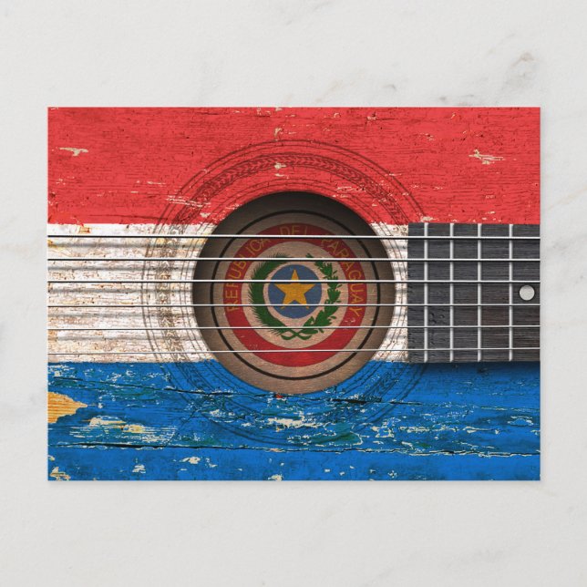 Paraguay Flag on Old Acoustic Guitar Postcard (Front)