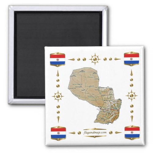 Paraguay Map  Flags Magnet