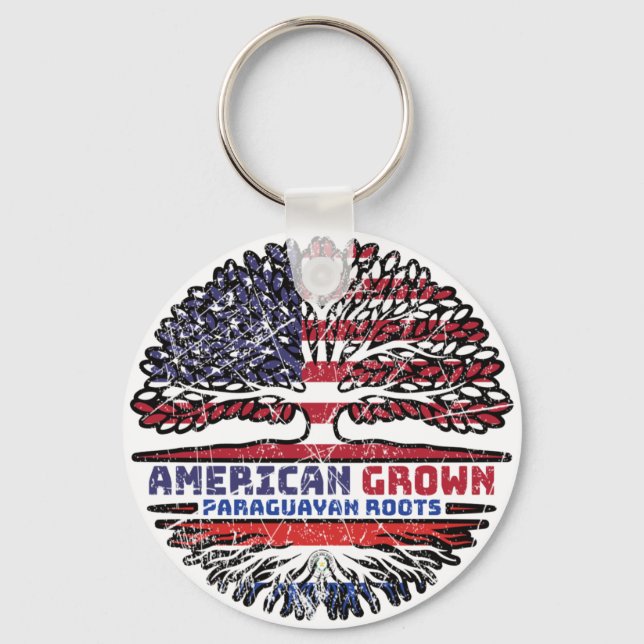 Paraguay Paraguayan American USA Tree Roots Flag Keychain (Front)
