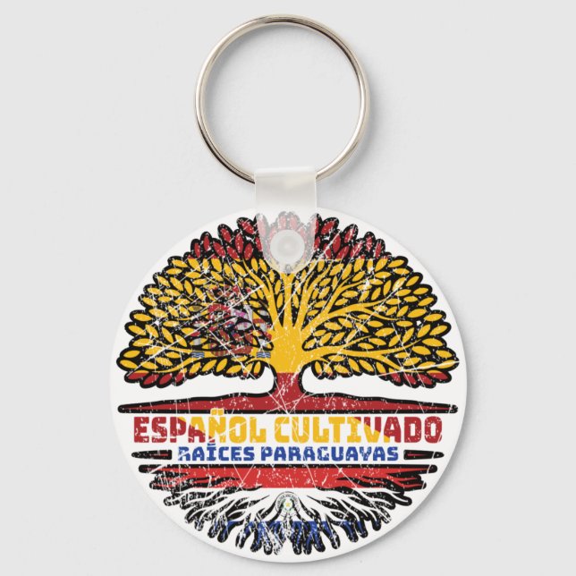 Paraguay Paraguayan Spanish Spain Tree Roots Flag Keychain (Front)